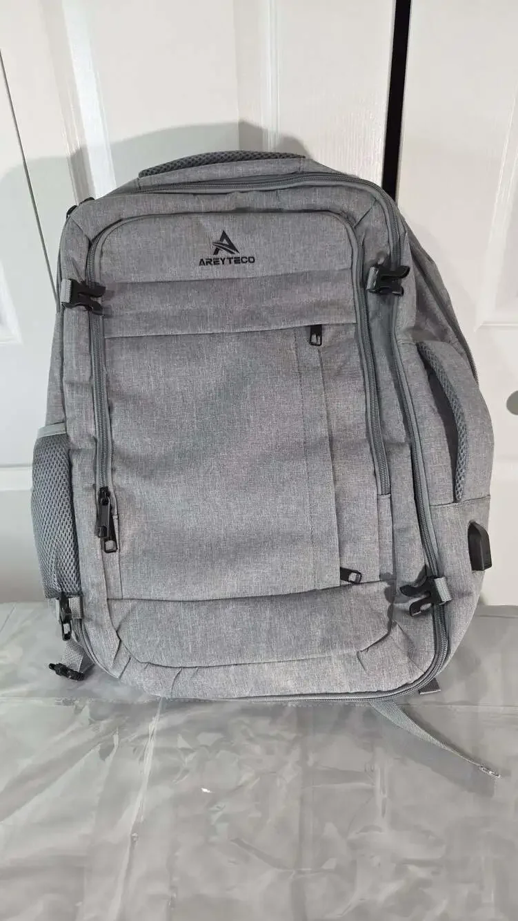 AREYTECO Large Travel Laptop Backpack with USB Charging Port Heather Grey